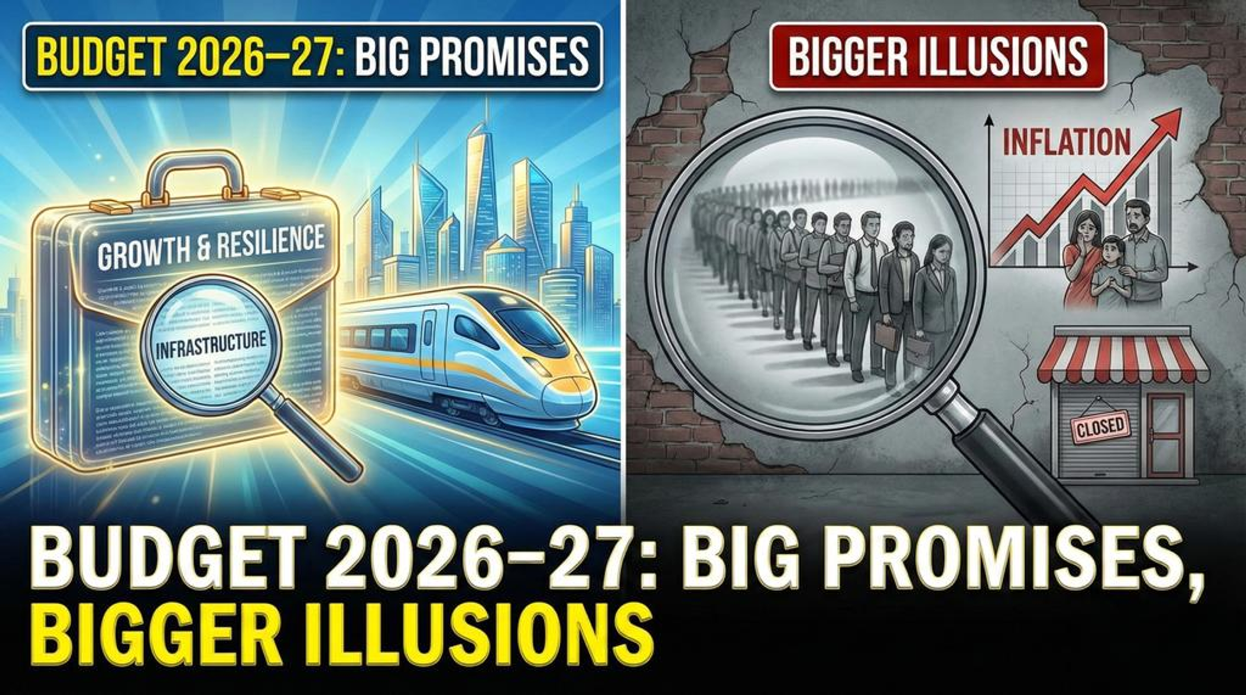 Budget 2026–27 promises growth and reform, but does it ignore unemployment, inequality, and real economic stress? Editorial analysis. 10 Untitled Project 3 scaled