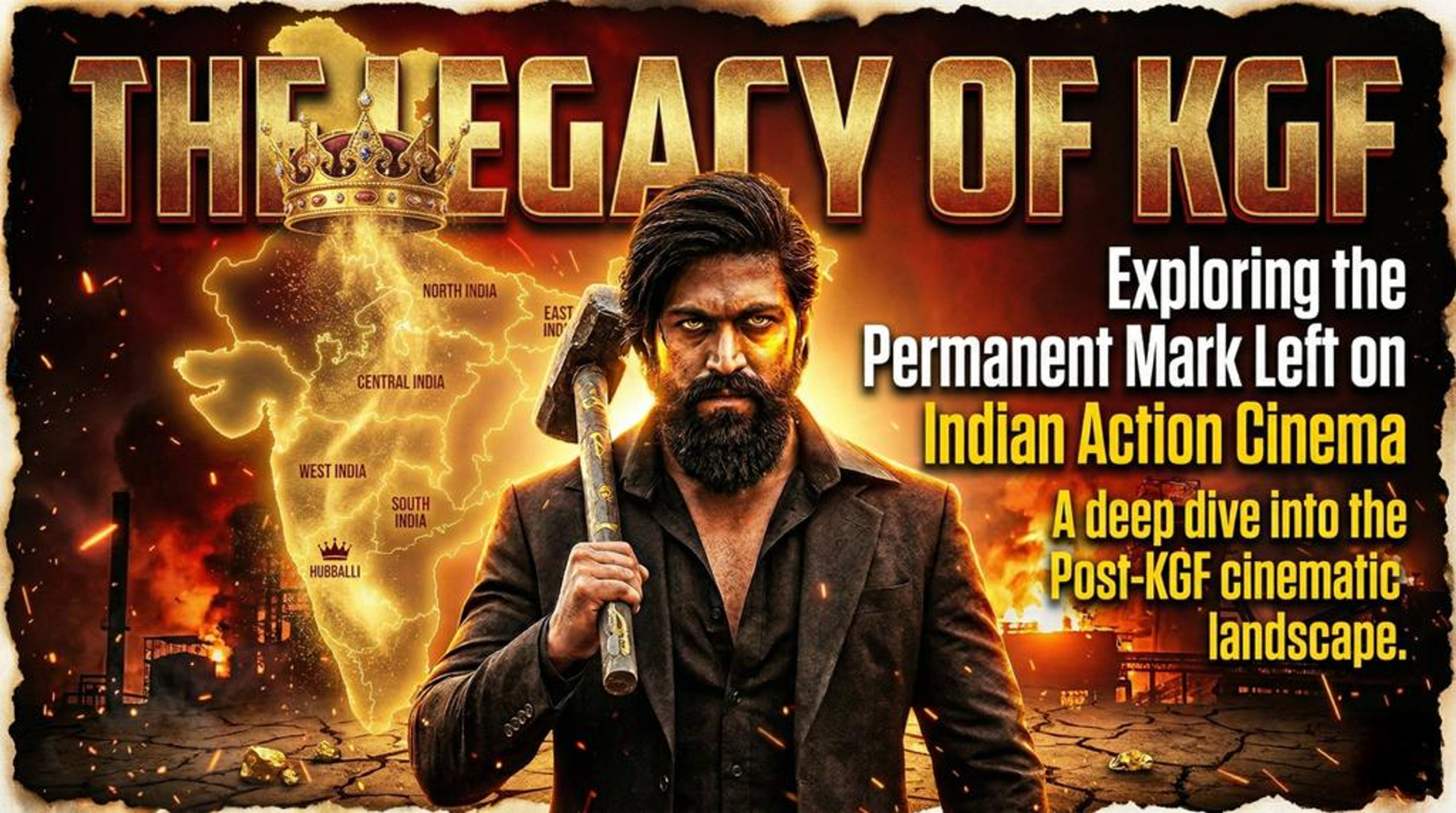 Beyond Baahubali: How KGF Became the True Game Changer of Pan-India Cinema 9 Cinematic poster of Yash as Rocky Bhai representing how KGF became the true game changer of Pan-India cinema