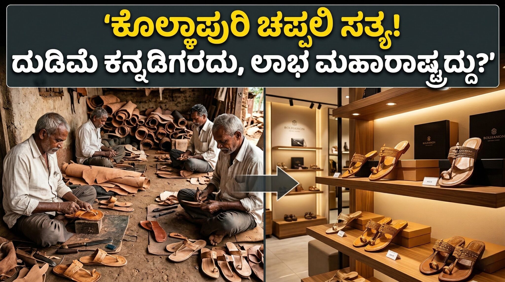 ಎಕ್ಸ್ಕ್ಲೂಸಿವ್ ರಿಪೋರ್ಟ್: ದುಡಿಯುವ ಕೈಗಳು ಕನ್ನಡಿಗರದ್ದು, ಬ್ರ್ಯಾಂಡ್ ಮತ್ತು ಕೋಟಿ ಕೋಟಿ ಲಾಭ ಮಹಾರಾಷ್ಟ್ರದ್ದು! ಕೊಲ್ಹಾಪುರಿ ಚಪ್ಪಲಿಯ ಅಸಲಿ ಕರಾಳ ಸತ್ಯ 3 Kolhapuri chappal artisans in Athani handcrafting leather footwear while middlemen and luxury brands profit from their labor
