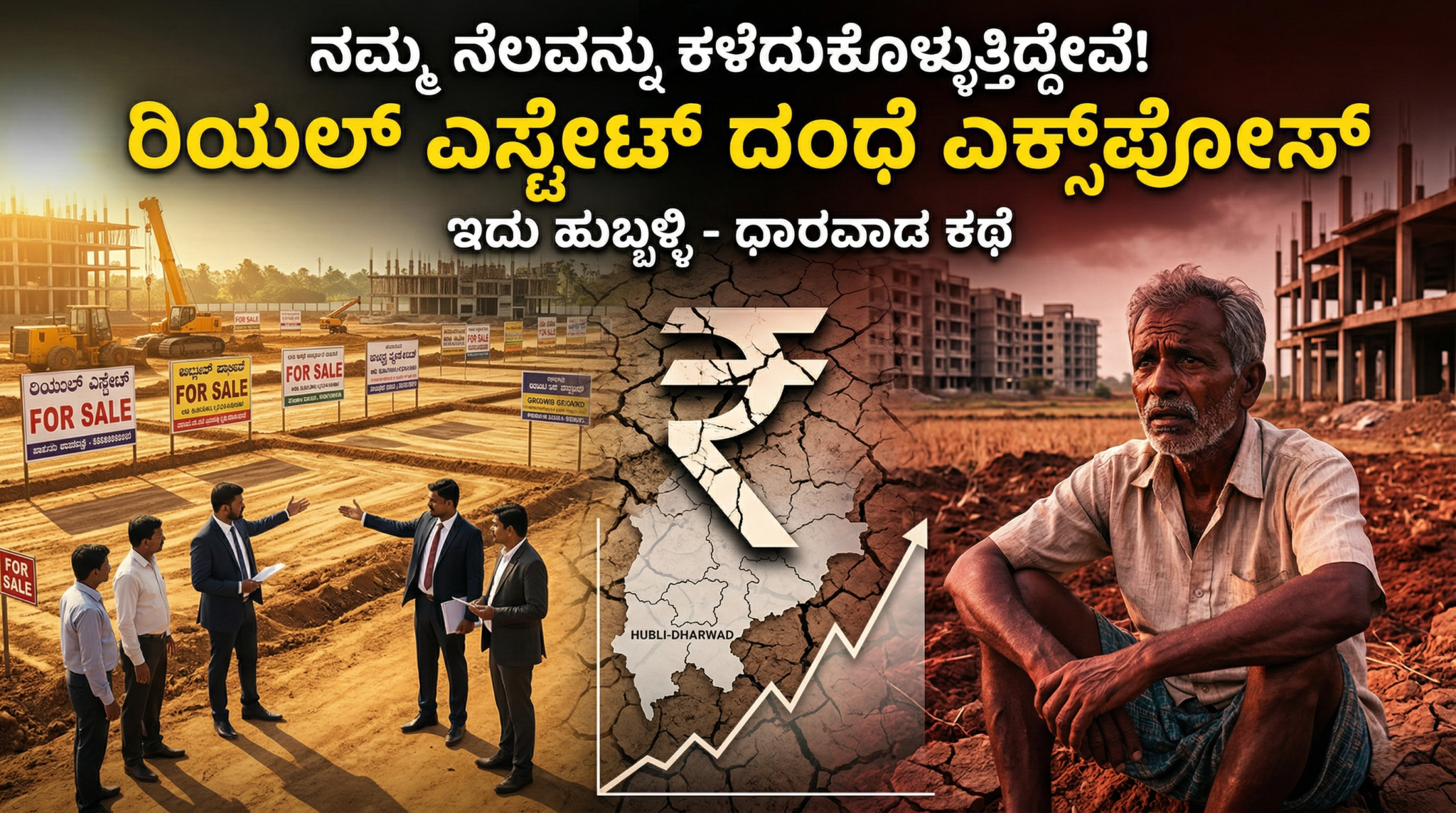 ಹುಬ್ಬಳ್ಳಿ ರಿಯಲ್ ಎಸ್ಟೇಟ್ ಬಬಲ್, land price rise ಮತ್ತು farmers land loss ಕಾರಣದಿಂದ economic crisis ಆಗುತ್ತಿರುವ ದೃಶ್ಯ