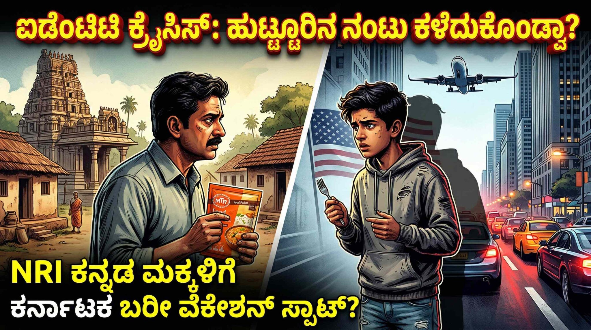 A US-born Kannadiga NRI child facing an identity crisis, torn between American lifestyle and traditional Karnataka roots.
