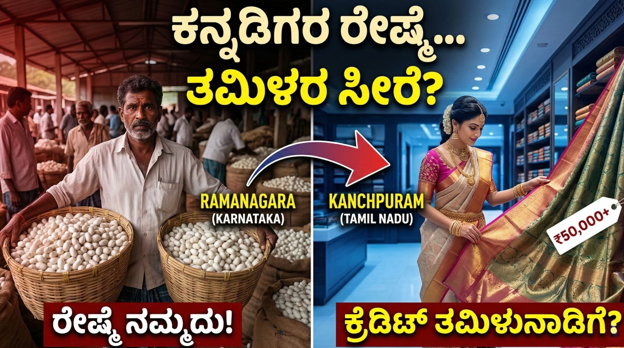 ಕಾಂಜೀವರಂ ಸೀರೆಯ ಬಿಲ್ಡಪ್, ನಮ್ಮ ರಾಮನಗರದ ಕಣ್ಣೀರು: ತಮಿಳುನಾಡಿಗೆ ಕ್ರೆಡಿಟ್, ಕರುನಾಡಿಗೆ ಶೋಷಣೆ! 10 Ramanagara silk farmers and cocoon market supplying mulberry silk used in Kanchipuram sarees