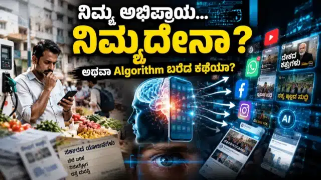 Indian voter using smartphone while social media algorithms influence political opinions