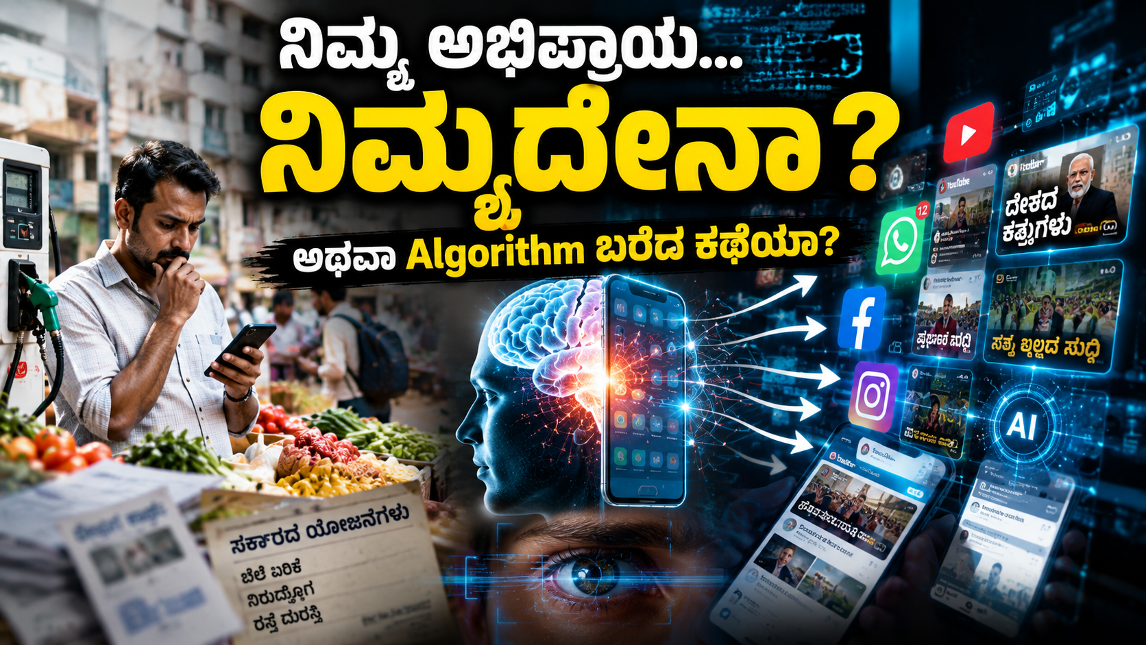 Indian voter using smartphone while social media algorithms influence political opinions