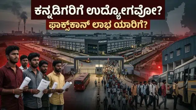 ದೇವನಹಳ್ಳಿಯ ಫಾಕ್ಸ್‌ಕಾನ್ ಘಟಕದ ಹಿನ್ನೆಲೆದಲ್ಲಿ ಕನ್ನಡಿಗರಿಗೆ ಉದ್ಯೋಗ ಸಿಗದ ವಾಸ್ತವವನ್ನು ತೋರಿಸುವ ಪ್ರತೀಕಾತ್ಮಕ ಚಿತ್ರ
