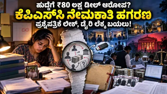 ಕೆಪಿಎಸ್‌ಸಿ ಪಶು ವೈದ್ಯಾಧಿಕಾರಿ ನೇಮಕಾತಿ ಹಗರಣದ ತನಿಖೆಯನ್ನು ಪ್ರತಿನಿಧಿಸುವ ಪ್ರಶ್ನೆಪತ್ರಿಕೆ, ರಹಸ್ಯ ಡೈರಿ, ಹಣಕಾಸು ದಾಖಲೆಗಳು ಮತ್ತು ತನಿಖಾ ಕಡತಗಳ ದೃಶ್ಯ