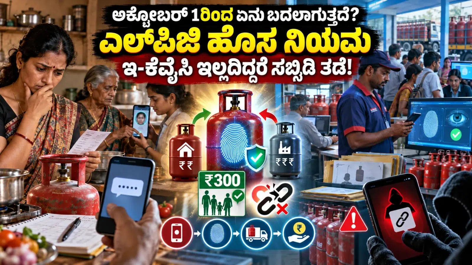 ಅಕ್ಟೋಬರ್ 1ರಿಂದ ಜಾರಿಗೆ ಬರುವ ಎಲ್‌ಪಿಜಿ ಬುಕಿಂಗ್ ಹೊಸ ನಿಯಮಗಳು, ಇ-ಕೆವೈಸಿ, ಸಬ್ಸಿಡಿ ಮತ್ತು ಡೆಲಿವರಿ ದೃಢೀಕರಣದ ಕುರಿತು ಗೃಹಿಣಿಯರ ಆತಂಕವನ್ನು ತೋರಿಸುವ ಚಿತ್ರ