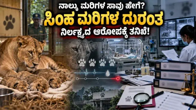 ಶಿವಮೊಗ್ಗ ತ್ಯಾವರೆಕೊಪ್ಪ ಮೃಗಾಲಯದ ಏಷ್ಯಾಟಿಕ್ ಸಿಂಹದ ಮರಿಗಳ ಸಾವಿನ ತನಿಖೆಯನ್ನು ಸೂಚಿಸುವ ಪ್ರತಿನಿಧಿಕ ದೃಶ್ಯ