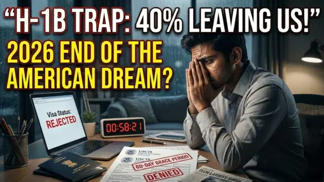 A professional Indian worker looking at a digital H-1B visa application with a $100,000 fee warning and a 60-day countdown clock.