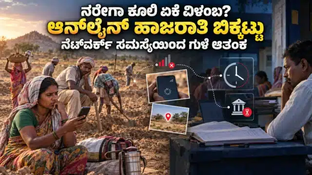 ಉತ್ತರ ಕರ್ನಾಟಕದಲ್ಲಿ ನರೇಗಾ ಕೆಲಸ, ಆನ್‌ಲೈನ್ ಹಾಜರಾತಿ ಅಪ್‌ಲೋಡ್ ಮತ್ತು ಕೂಲಿ ವಿಳಂಬವನ್ನು ತೋರಿಸುವ ಸಾಂಕೇತಿಕ ಚಿತ್ರ