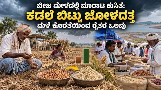 ಉತ್ತರ ಕರ್ನಾಟಕದ ಒಣ ಹೊಲದಲ್ಲಿ ರೈತ ಮತ್ತು ಕಡಲೆ ಹಾಗೂ ಜೋಳದ ಬೀಜ ದಾಸ್ತಾನು ತೋರಿಸುವ ಸಾಂಕೇತಿಕ ಚಿತ್ರ